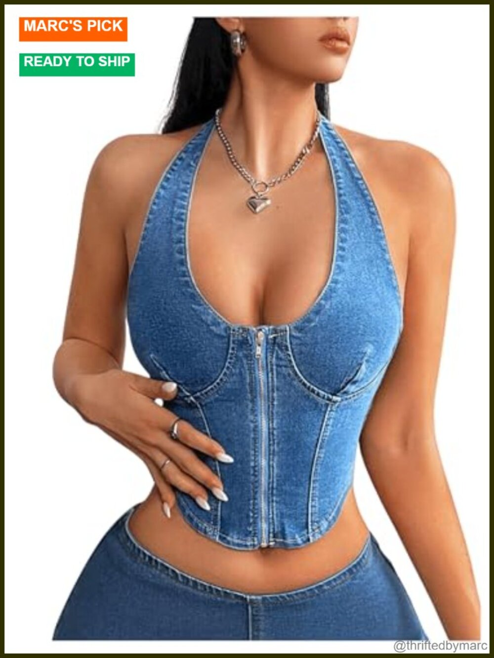 Denim Halter Vest Open Back Sleeveless Crop Top